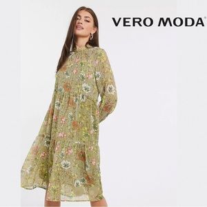 Vero Moda Chiffon Floral Tiered Midi Dress
